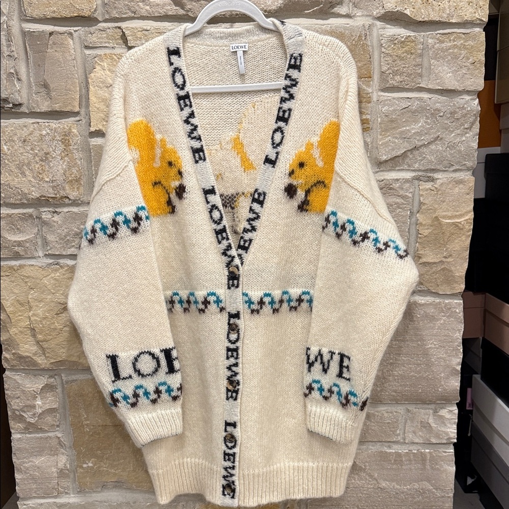 Loewe Obersized Graphic Cream Knit Cardigan with Pockets -size S- NEW